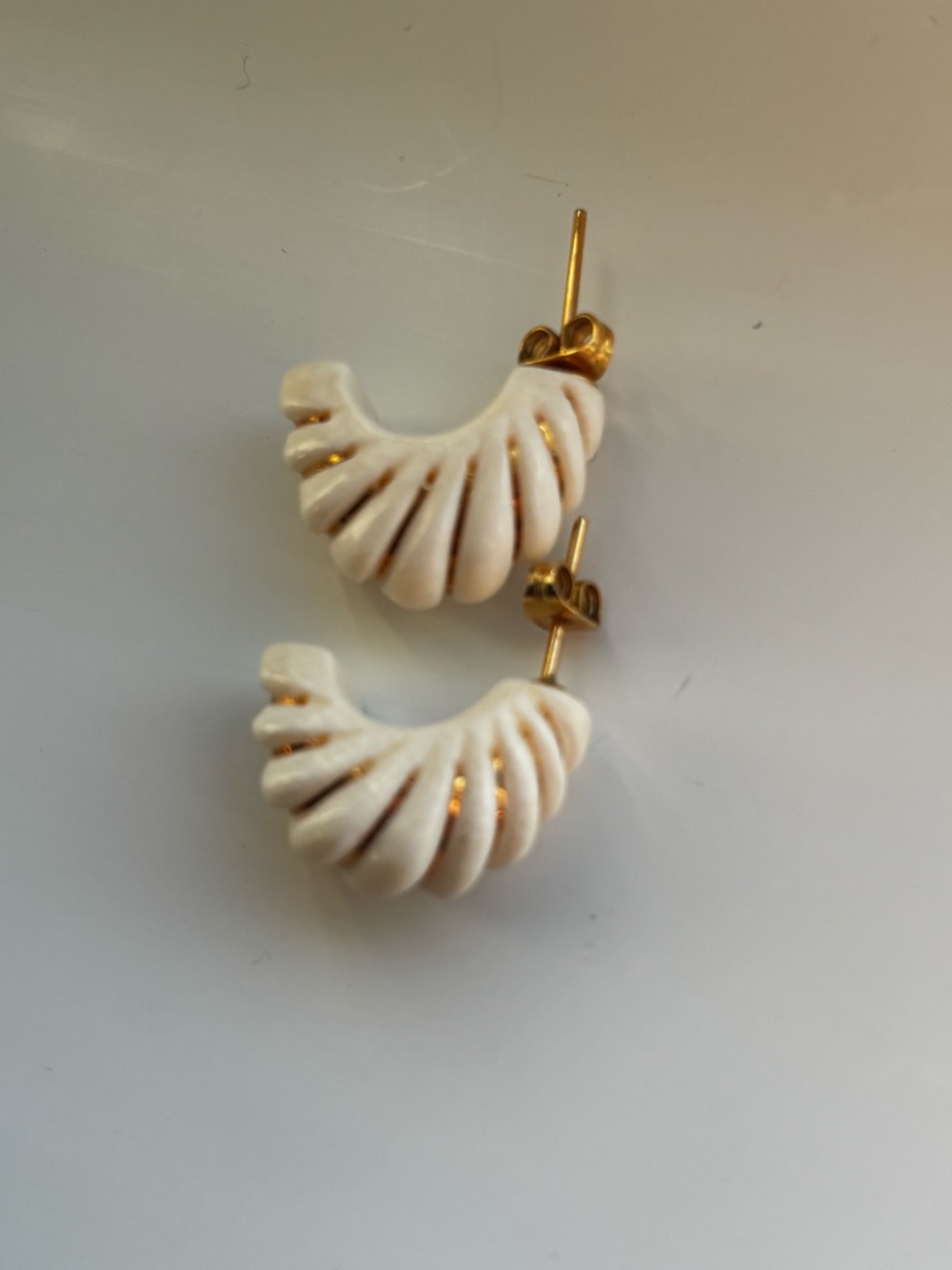 14k gold  Carved Hoop Stud Earrings - Women Jewelry